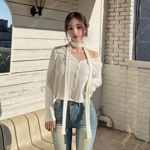 카인다미 멀티 랩 니트 가디건 아이보리, 머플러 니트 가디건 세트