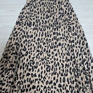 레오파드 주름 롱스커트