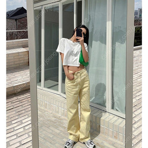 연노랑 와이드 데님 팬츠
