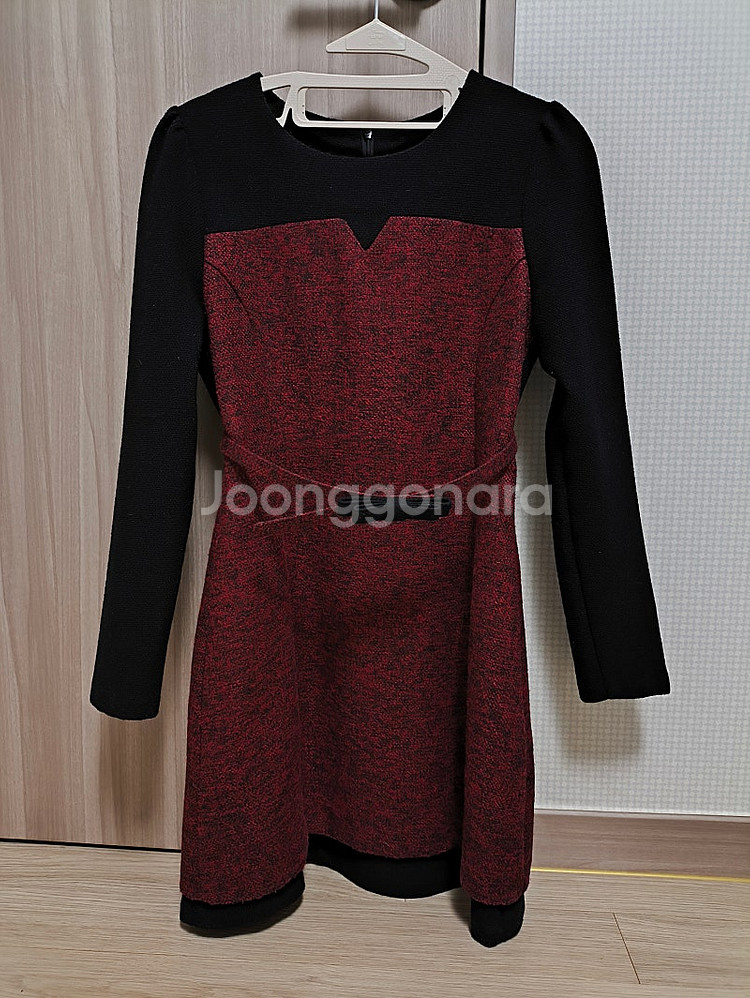 와인색 긴팔 가을/겨울 원피스--0