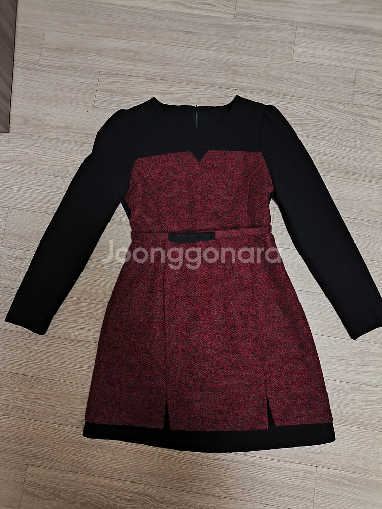 와인색 긴팔 가을/겨울 원피스--1