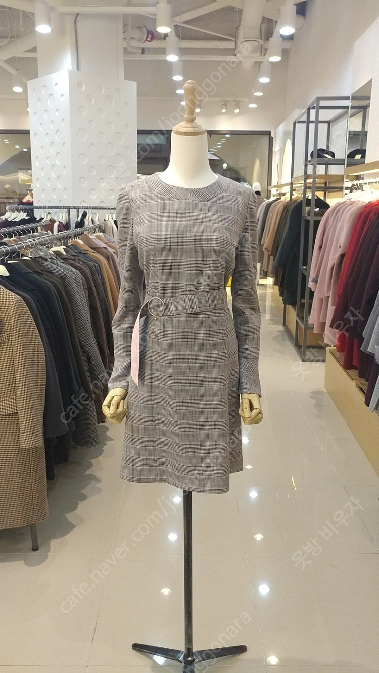 [새상품] 올리브데올리브 핑크 블루 체크 벨트 원피스 55 정가 249,000원 이미지