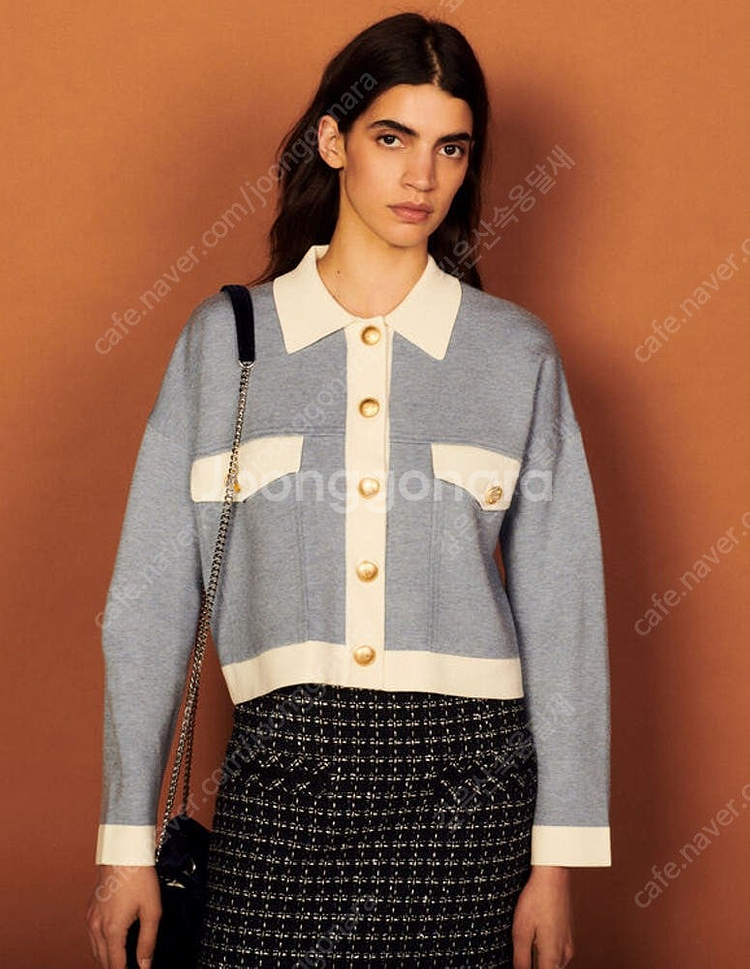 Sandro 산드로 탑스티치 크롭 가디건--0