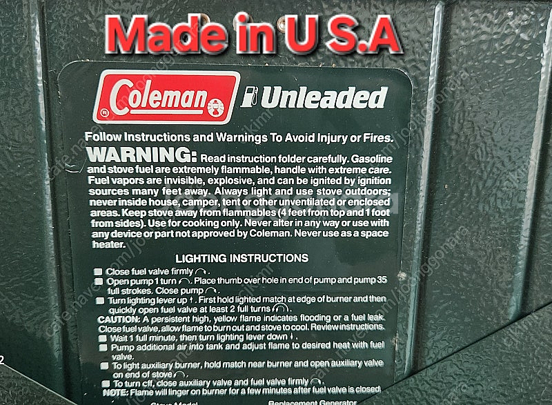 Coleman 정품(Made in U.S.A.) 휘발유...--2