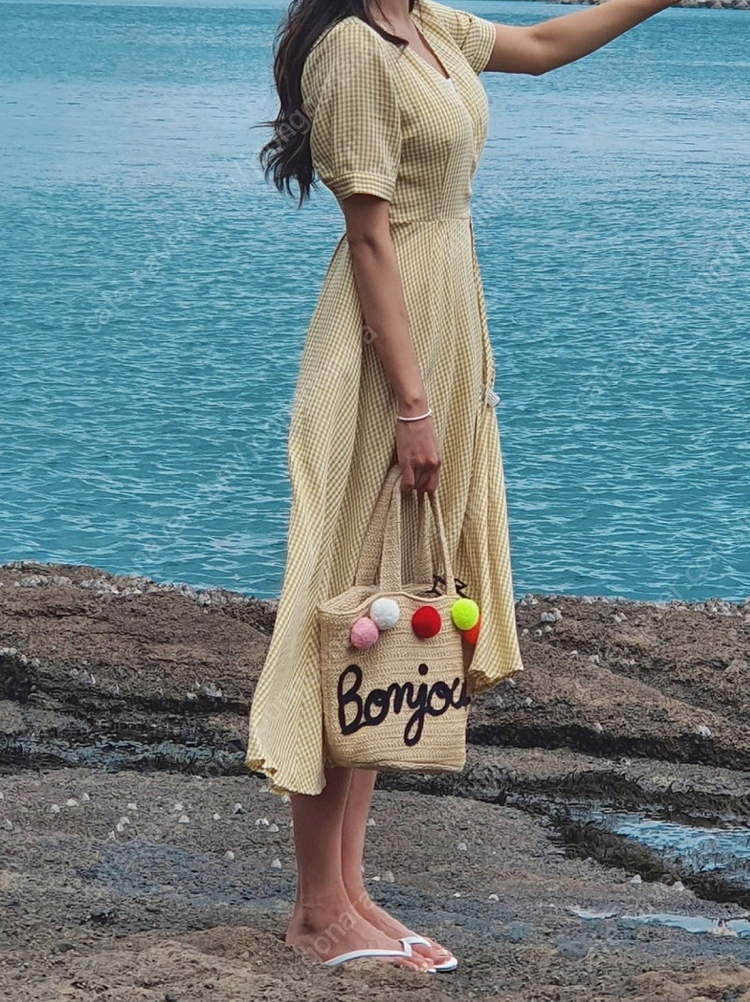 체크 랩 원피스 롱 드레스 여름 휴양지 휴가룩 몸매보정 프리사이즈 이미지