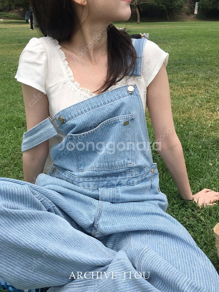 아카이브제이투유 스트라이프 데님 오버롤 새상품--0