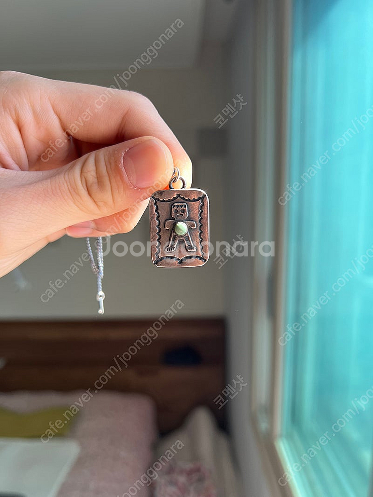 빈티지 나바호 인디언 카치나 터키석 실버 태그 목걸이--1