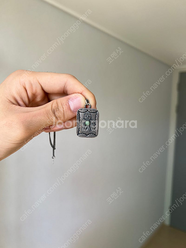 빈티지 나바호 인디언 카치나 터키석 실버 태그 목걸이--2
