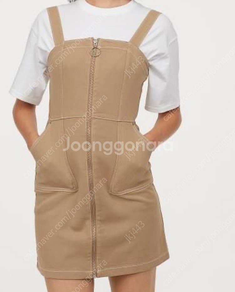 H&M 데님 멜빵 원피스 베이지 (반택포)--0