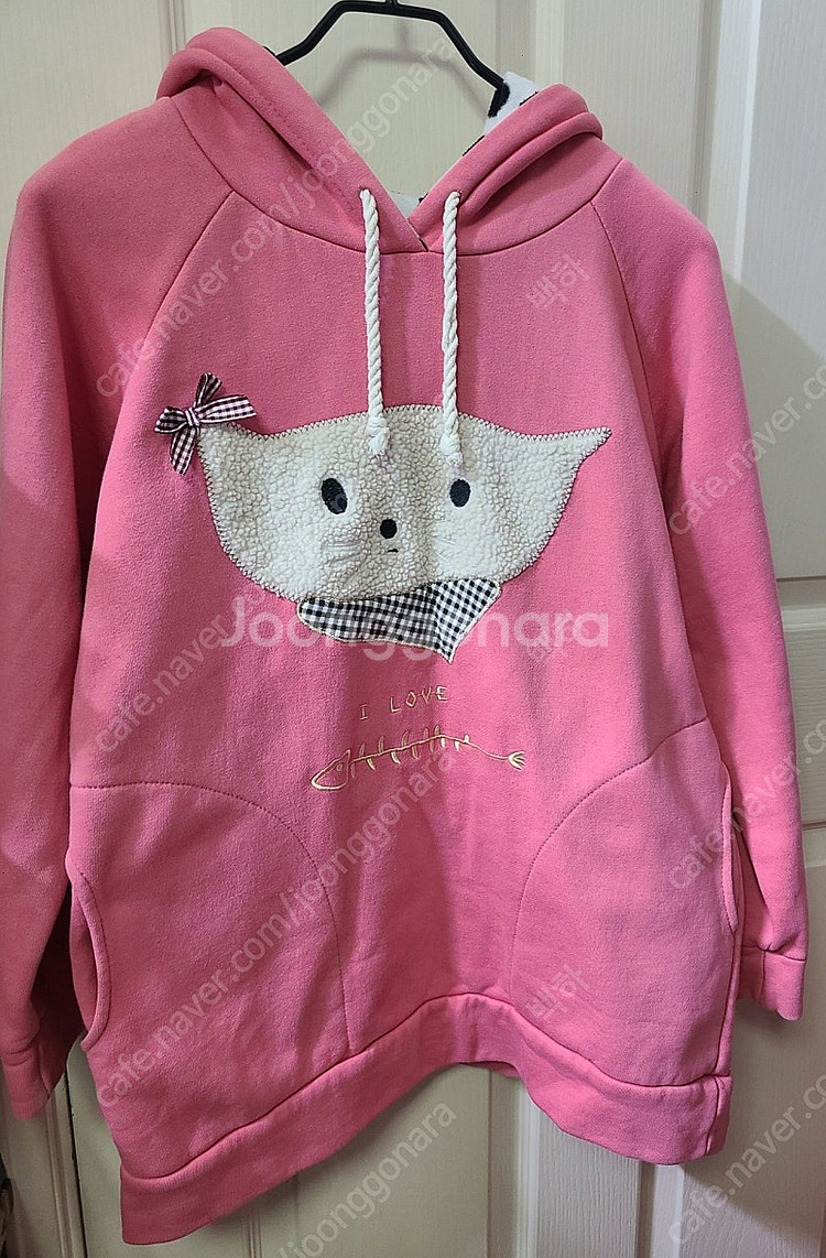 분홍 핑크 귀여운 고양이 여성 후드 티 (두꺼운 재질)--3