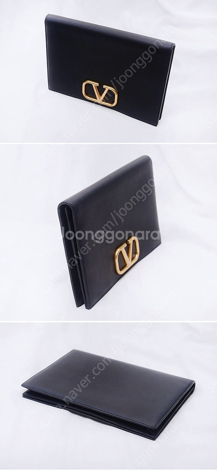 발렌티노 금장 V링 블랙 스탐파 알체 미디움 클러치백--3