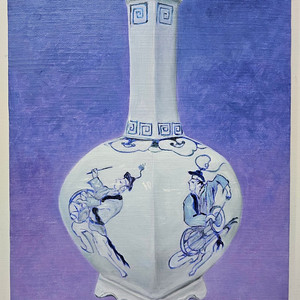 (원화) 8호 캔버스 유화그림 청화백자 농악놀이문 각주병 서양화 작품명