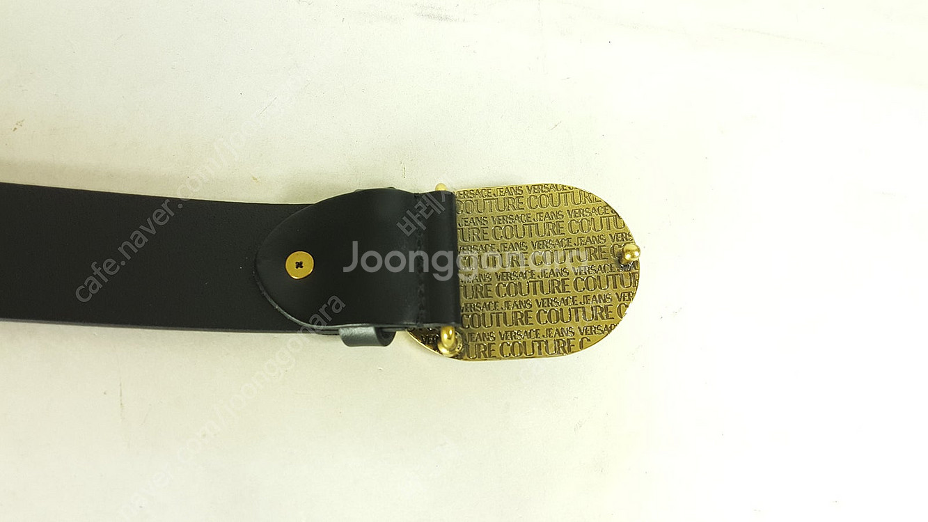베르사체 타원 브론즈메탈 V로고 빅 버클 남성 가죽 벨...--4