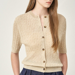 더캐시미어 울 케이블 하프 슬리브 니트 가디건