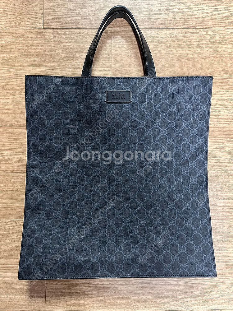 구찌 GG 수프림 캔버스 토트백 블랙 그레이--0