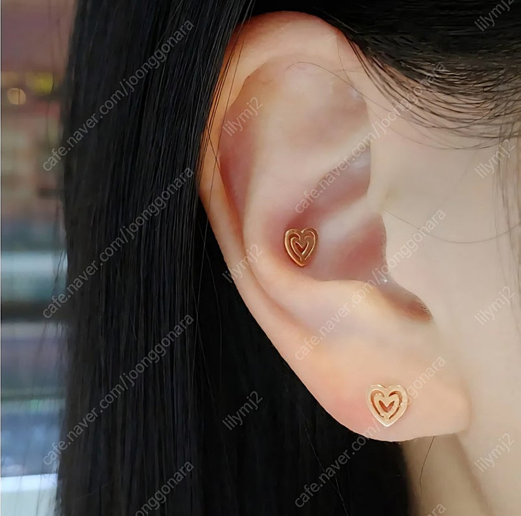 14k 로즈골드 하트피어싱 바길이 4mm--3