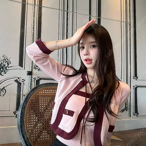 홀터넥 튜브탑 니트가디건 배색 샤세트
