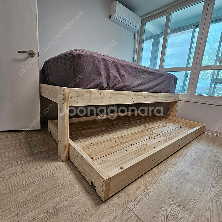 슈퍼싱글 평상형 원목 슬라이딩 2층 침대 프레임--0