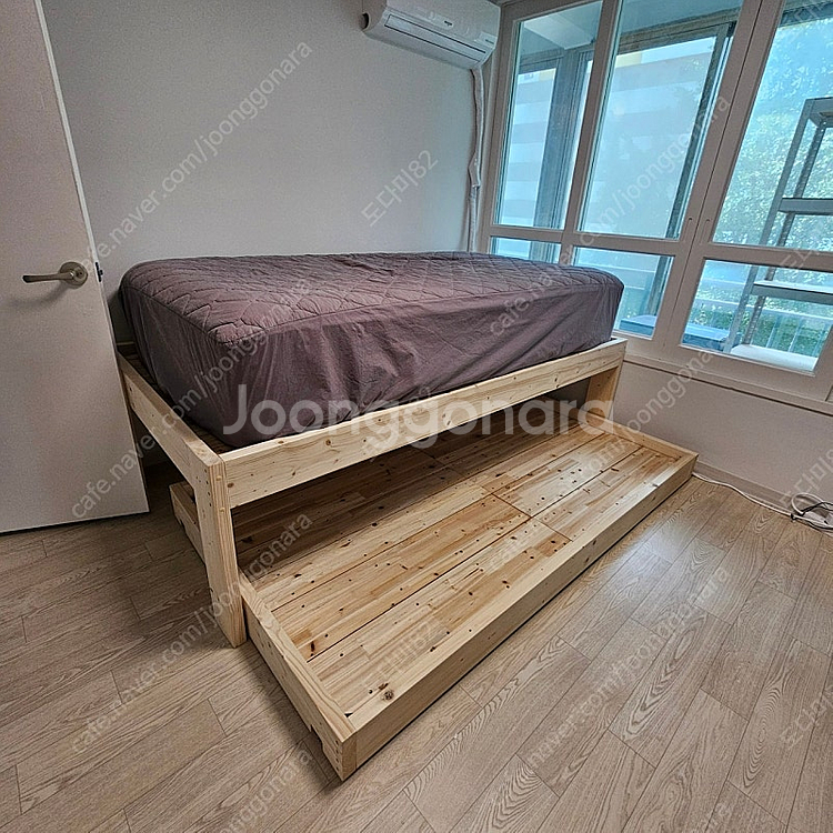 슈퍼싱글 평상형 원목 슬라이딩 2층 침대 프레임--1