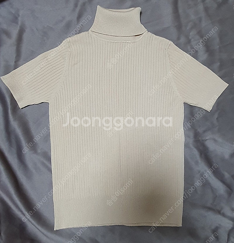 여성 골지 니트 폴라 반팔티 베이지--0