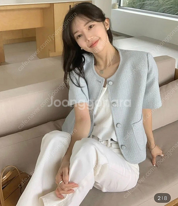 스파오 하객룩 트위드 크롭 반팔 자켓 L--1