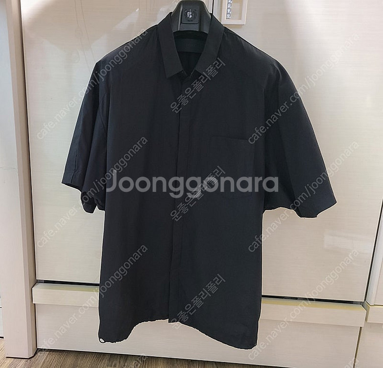 준지 스트링 오버 반팔셔츠 셔츠블루종반팔바람막이카라티맨...--1