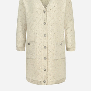 더로랑 V-neck Pearl sequins long knit jacket