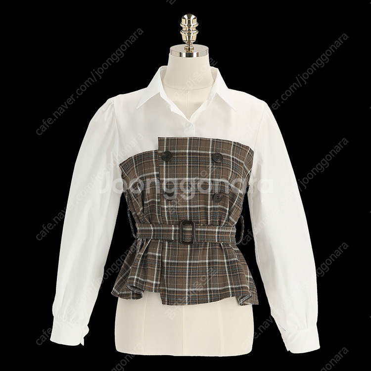 아뜨랑스 체크 더블버튼 셔츠 블라우스--8