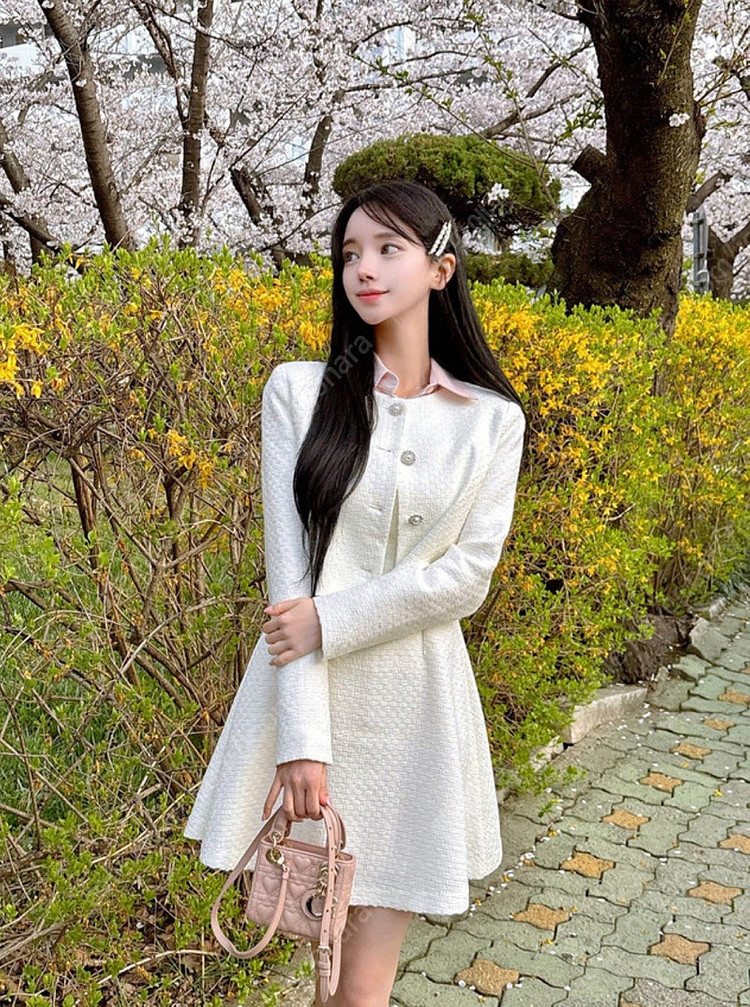 (새상품) 메이윤 제작 스프링 트위드 미니원피스 아이보리 M 이미지