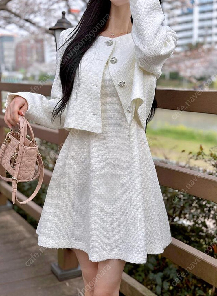 (새상품) 메이윤 제작 스프링 트위드 미니원피스 아이보리 M 이미지