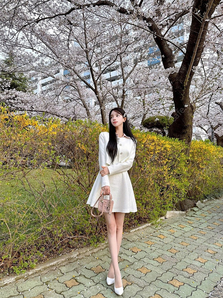 (새상품) 메이윤 제작 스프링 트위드 미니원피스 아이보리 M 이미지