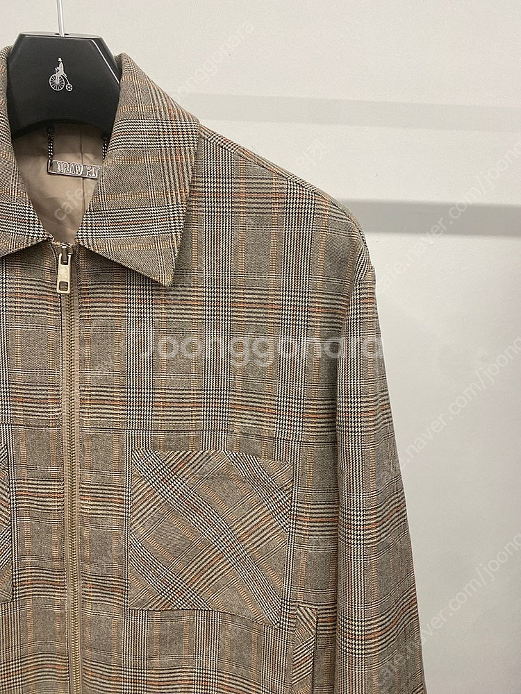 (M) 남성용 드로우핏 체크 세미오버 체크 트러커 집업...--2