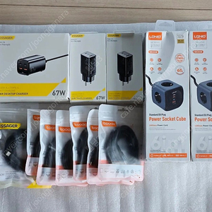 Essager GaN 67W 접지충전기 국내 220V+Toocki USB CtoC 100W 2m*2개 미개봉 새제품 총 3가지 일괄,멀티탭+충전기 6in1 65W GaN 고속 충전