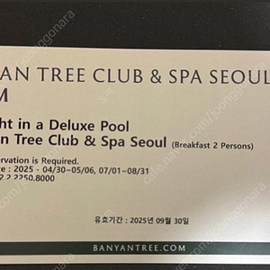 반얀트리 호텔 디럭스 풀 객실 숙박권 조식포함