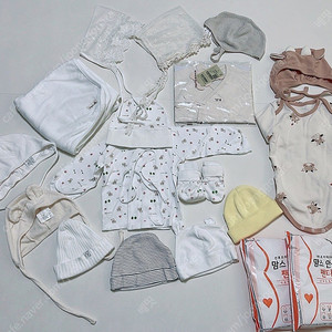 오가닉붐 해피프린스 이키 에뜨와 베네베네 헤이두두 신생아 모자 배냇저고리 바디수트 레이스 보넷 속싸개 세트