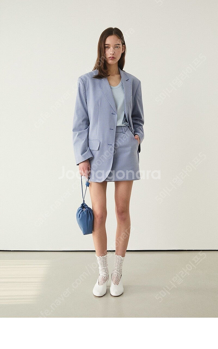 그로브스토어 블루 체크 벨라 투피스세트 자켓 스커트--2
