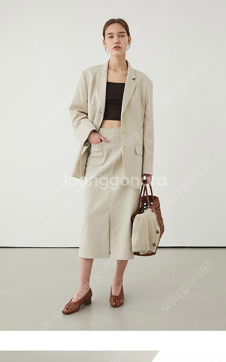 그로브스토어 아이보리체크 벨라 투피스 세트 자켓 스커트--2