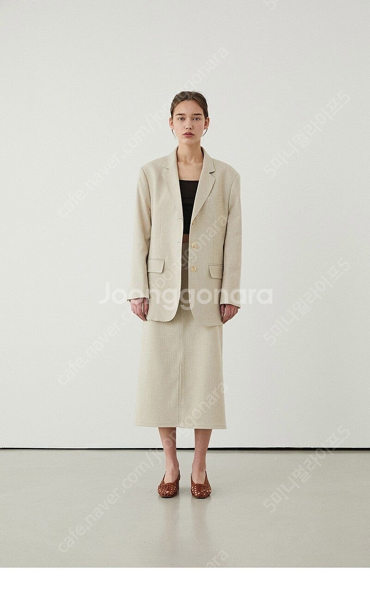 그로브스토어 아이보리체크 벨라 투피스 세트 자켓 스커트--5