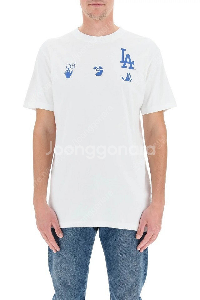 오프화이트 x MLB 콜라보 한정판 LA 다저스 반팔 ...--0