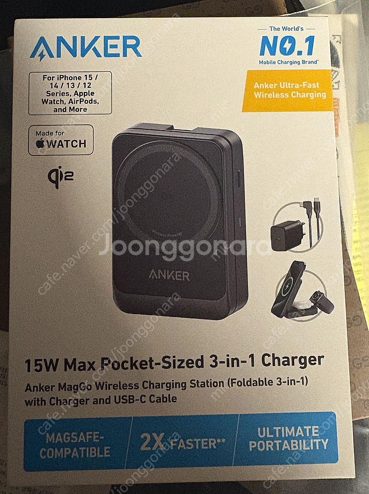 앤커 맥고 Qi2 3 in 1 충전기 15W 블랙 국내정발 판매합니다.--0