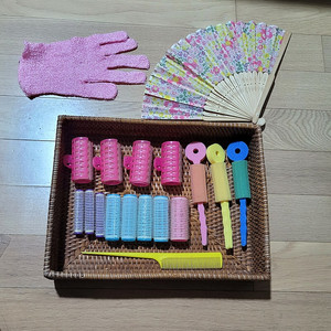 새상품 장갑타올 대나무 부채 구르프 꼬리빗 라탄정리함