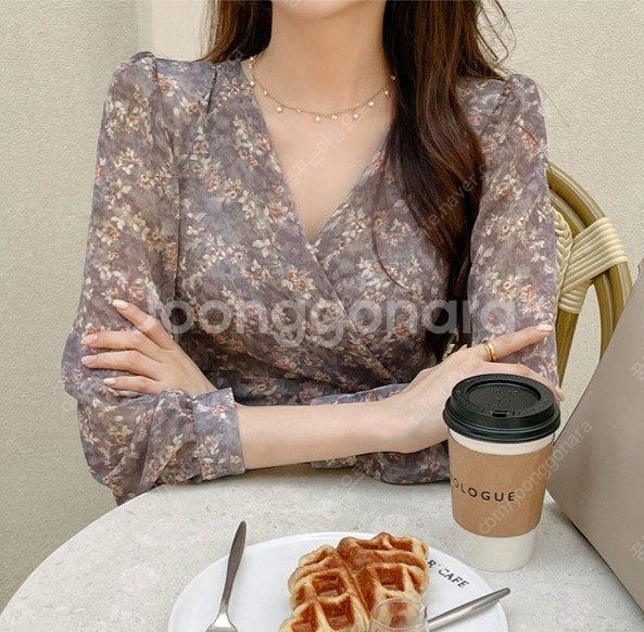 아뜨랑스 플라워패턴 쉬폰 원피스--4