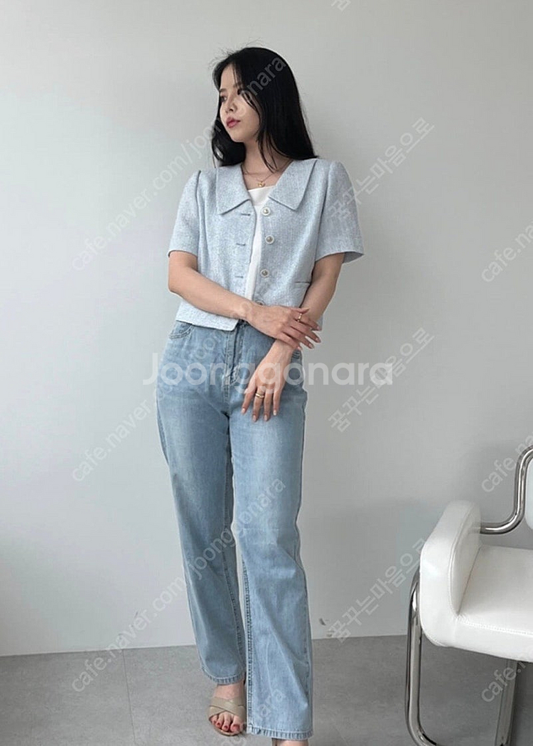 유튜버 채소 착용 미쏘 카라 트위드 자켓 아이보리--1