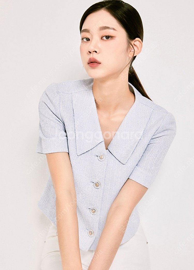 유튜버 채소 착용 미쏘 카라 트위드 자켓 아이보리--4