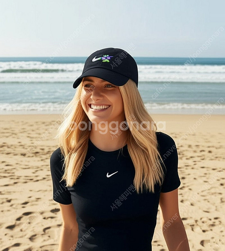 (초레어) 나이키 빈티지 헤리티지86 플라워 꽃 스우시 블랙 새제품 볼캡 모자--7