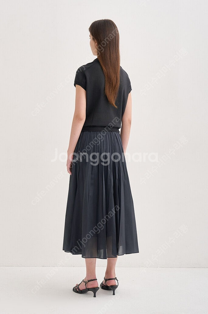 sjsj 플리츠 플레어 스커트--4