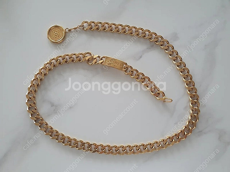 샤넬 빈티지 금장 골드 체인 벨트--0