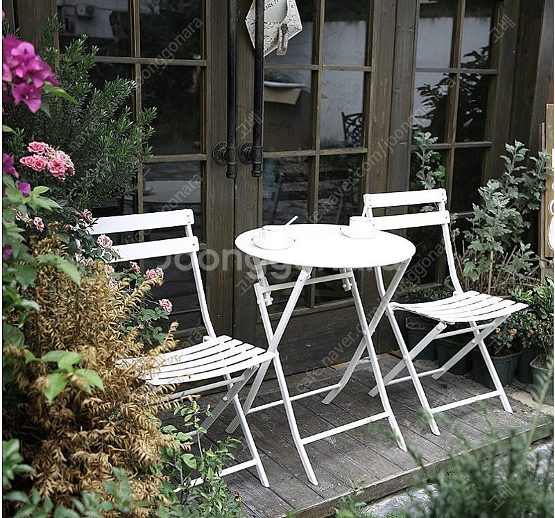 (새상품) 철재 테이블1+의자2 세트 접이식 카페 야외 테라스 미니식탁--0