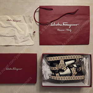 페라가모 우먼스 KALIE 벨크로 스트랩 샌들 BONE/NERO 0742431 (사이즈 230mm)