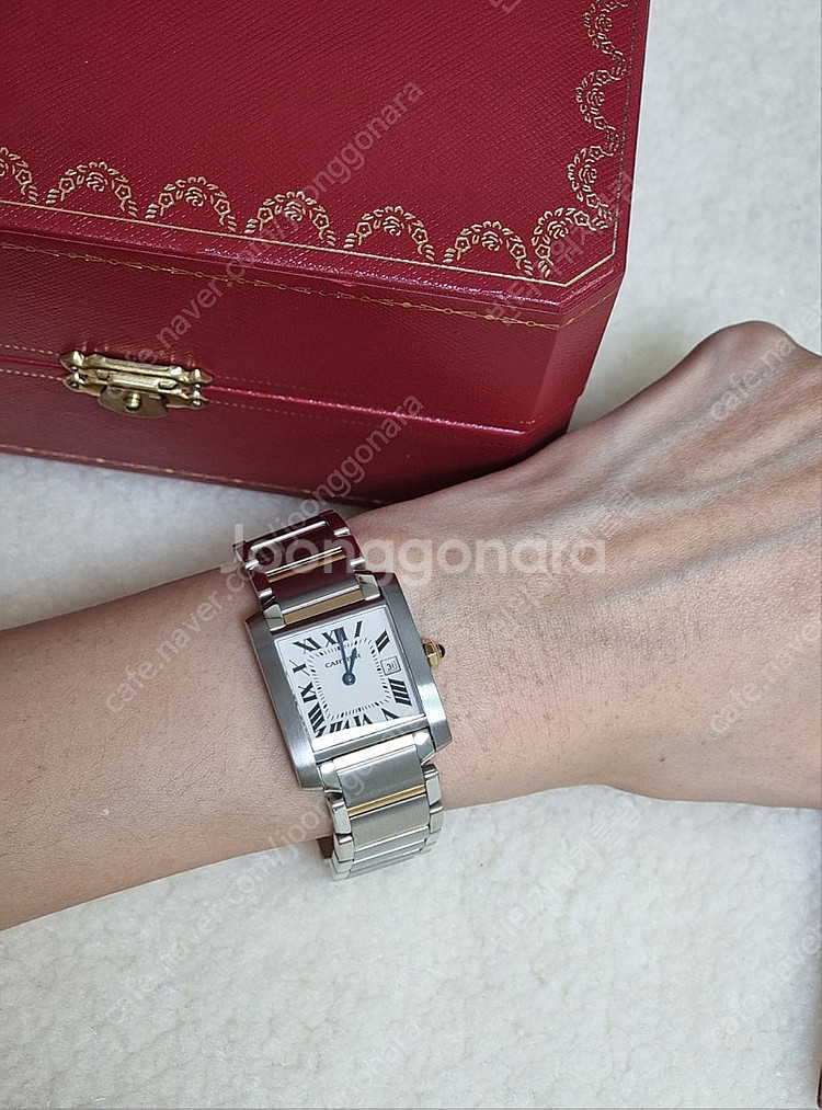 까르띠에 탱크 프랑세즈 18K 콤비 M 쿼츠 남녀공용 시계 03~04년--7